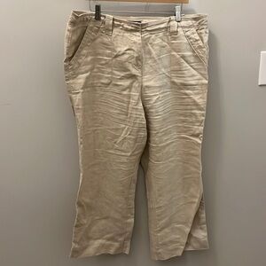 Charter Club Linen Trousers Pants Cropped Classic Fit Size 16 Tan Wide Leg